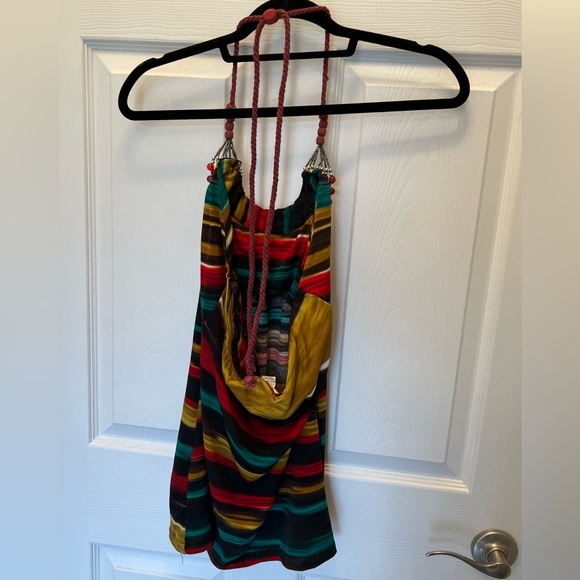 Wet Seal multicolored gorgeous beaded neck halter top with red ties. XL. - Picture 5 of 9